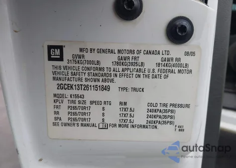 2006 Chevrolet Silverado 1500 Lt2 z USA, uszkodzony, nr VIN 2GCEK13T261151849